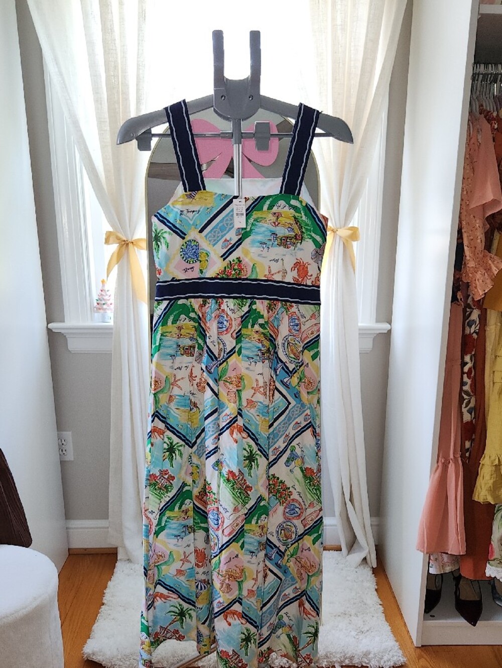 Talbots Costal Print Maxi Dress with Navy Trim - Picture 3 of 4